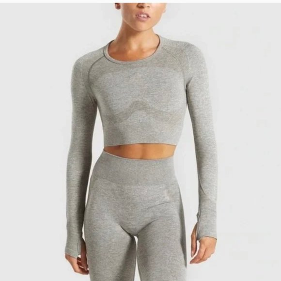 Gymshark Flex Long Sleeve Crop top Khaki - Picture 1 of 7